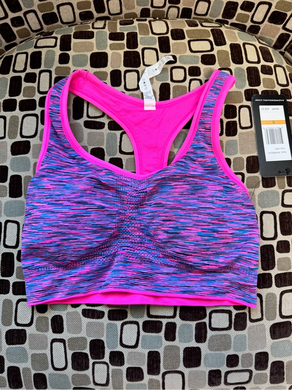 Andrew Marc Pink & Blue Space-Dye Racerback Sports Bra